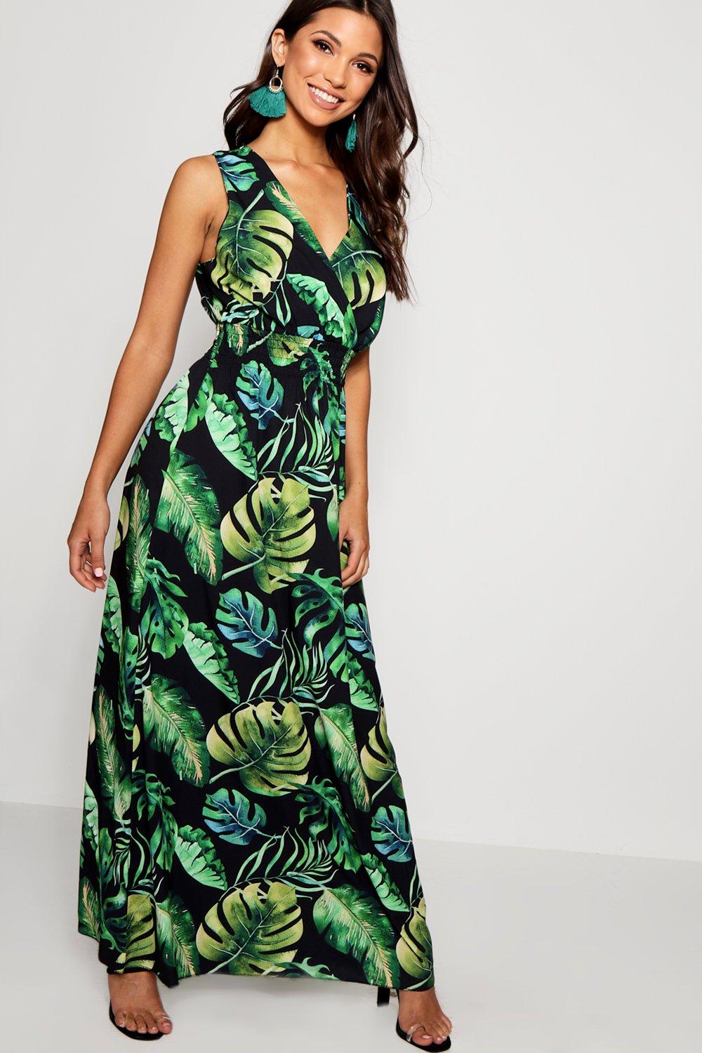 Tropical Print Wrap Front Maxi Dress ...